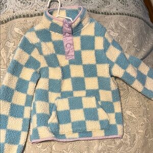 Cat & Jack Blue and Cream Checkered Sherpa Pullover Hoodie